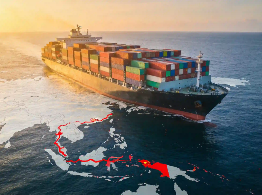 Container ship carrying freight from China to Indonesia